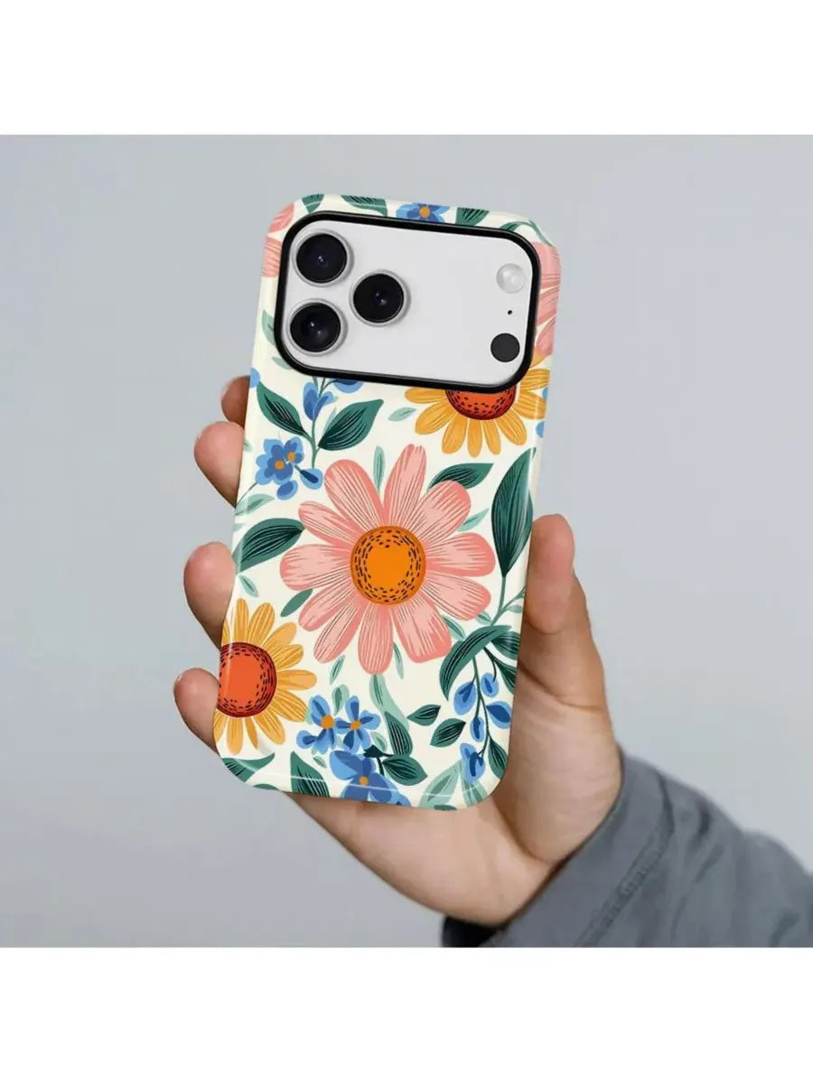 Чехол для iPhone 17 Pro Max, двухслойный ударопрочный, с цветочным принтом GONEZ, Retro Flowers — изображение 4 из 7