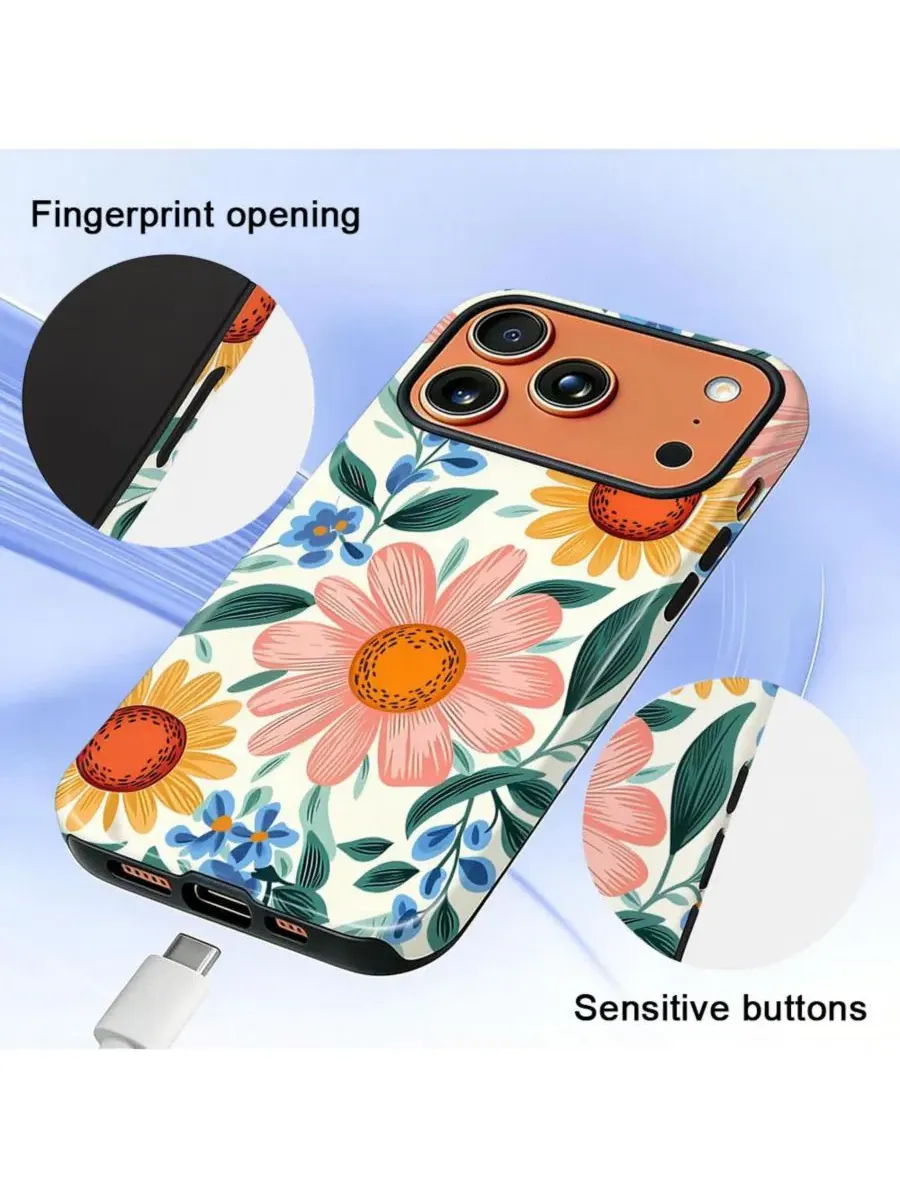 Чехол для iPhone 17 Pro Max, двухслойный ударопрочный, с цветочным принтом GONEZ, Retro Flowers — изображение 6 из 7