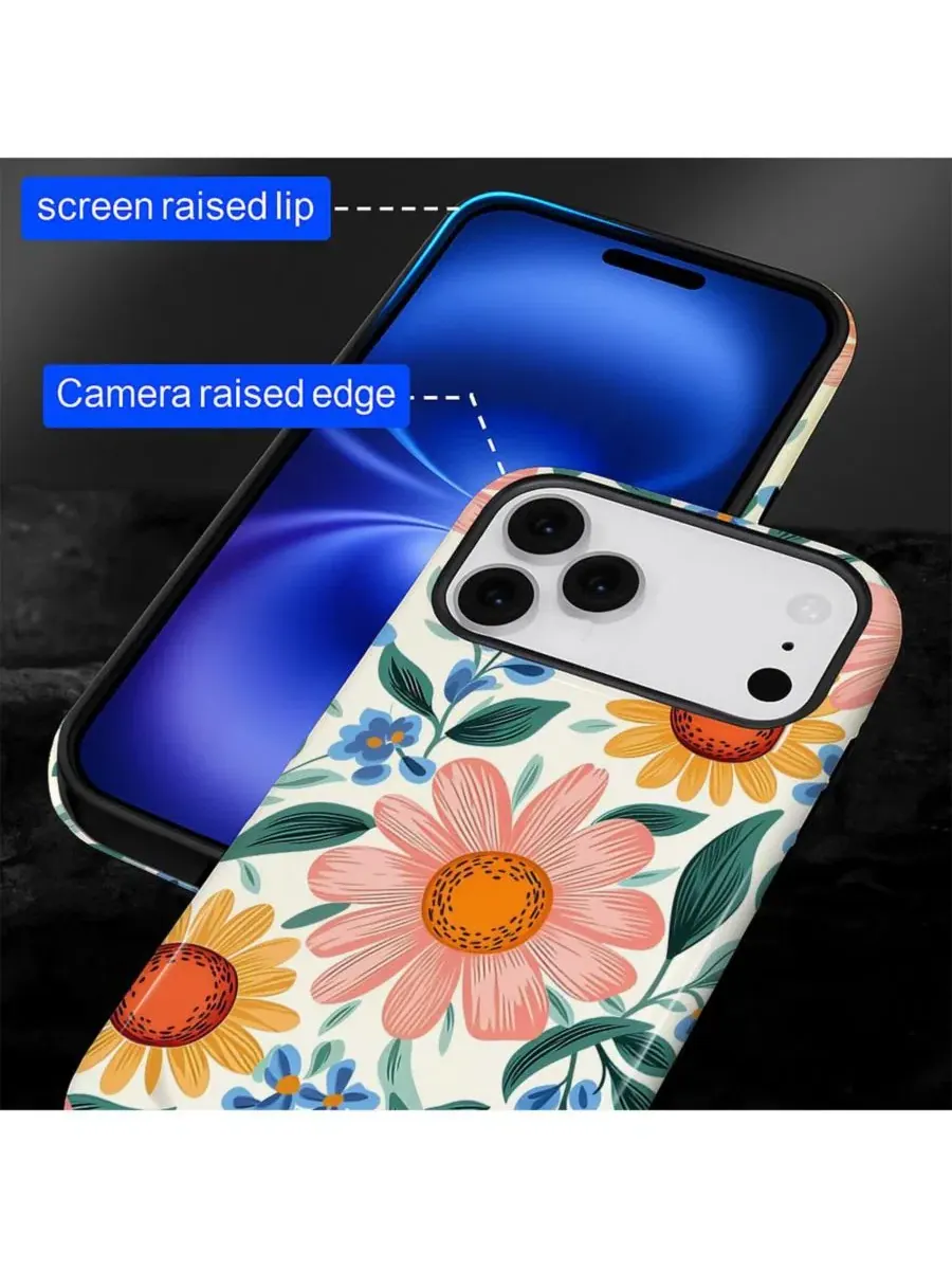 Чехол для iPhone 17 Pro Max, двухслойный ударопрочный, с цветочным принтом GONEZ, Retro Flowers — изображение 7 из 7