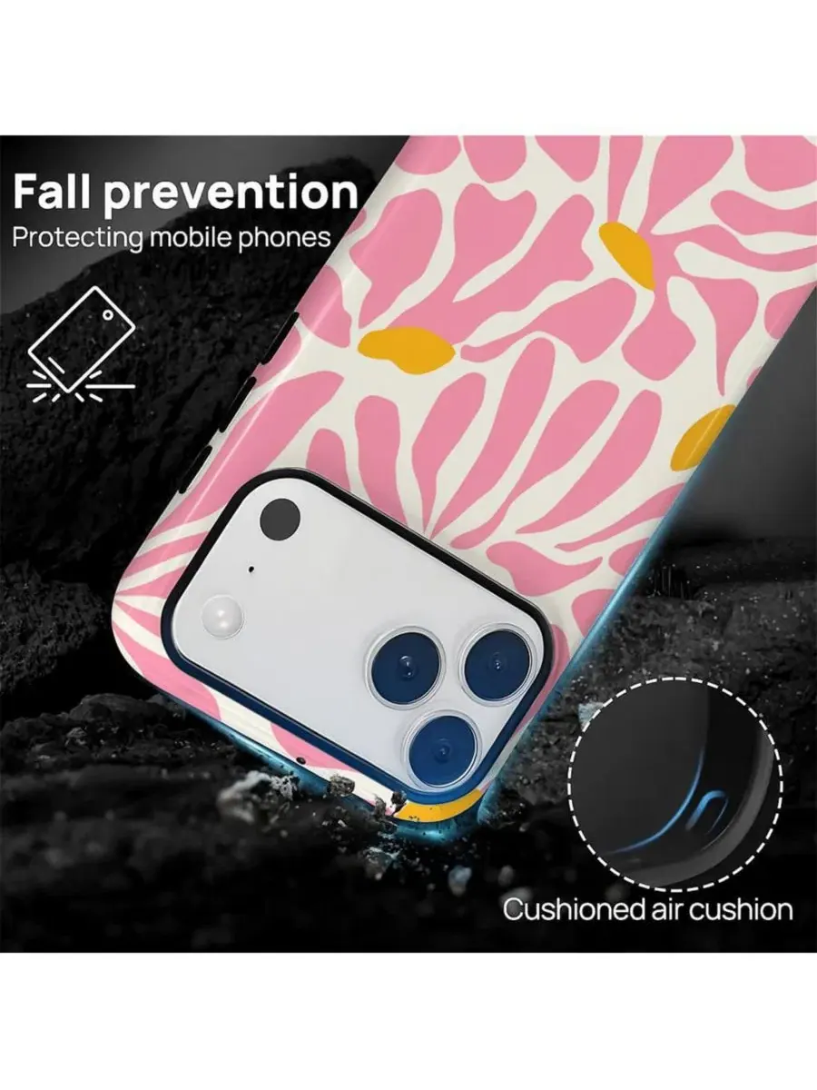 Чехол для iPhone 17 Pro Max, двухслойный ударопрочный, с цветочным принтом GONEZ — изображение 2 из 7, розовый