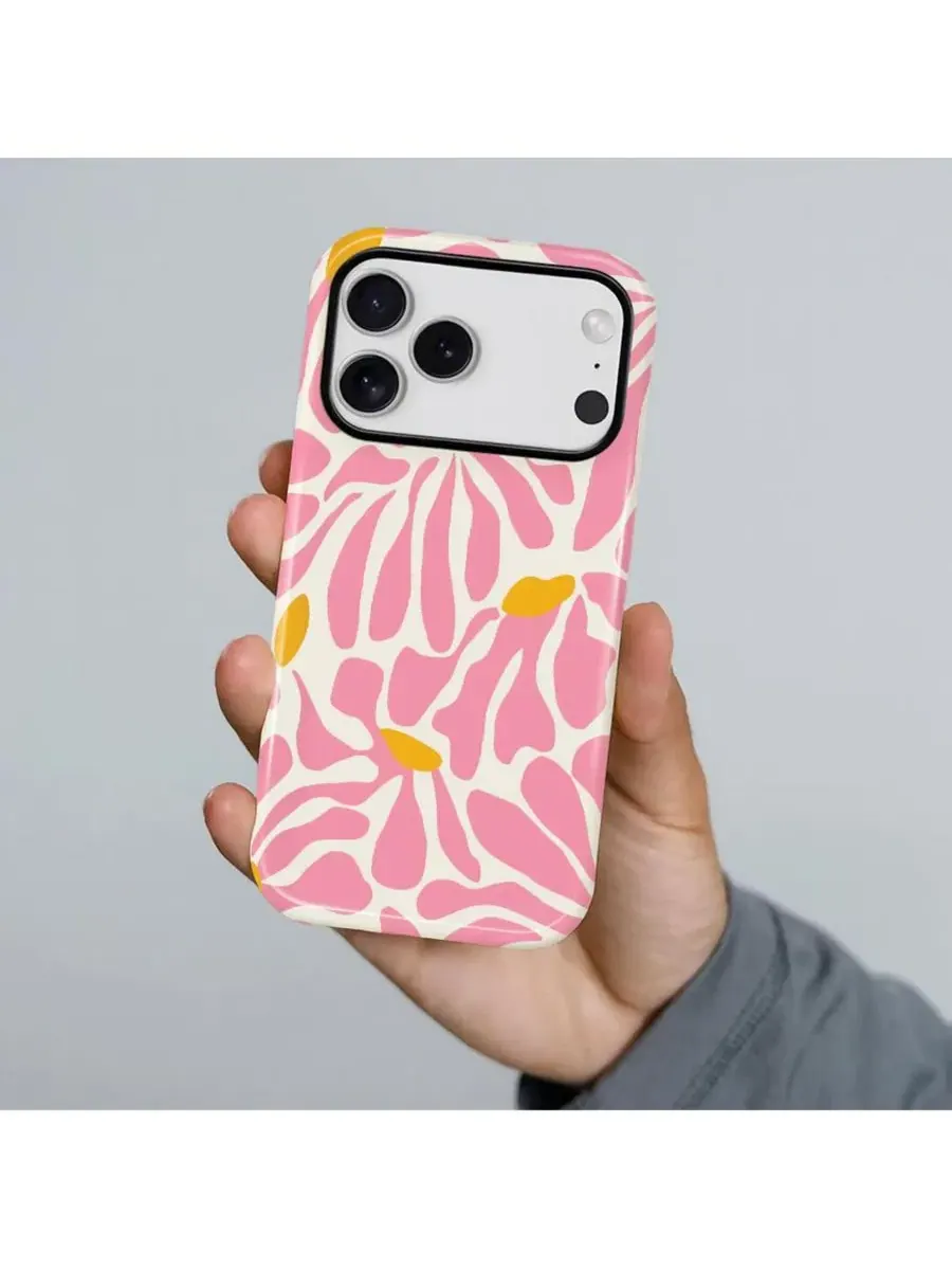 Чехол для iPhone 17 Pro Max, двухслойный ударопрочный, с цветочным принтом GONEZ — изображение 4 из 7, розовый