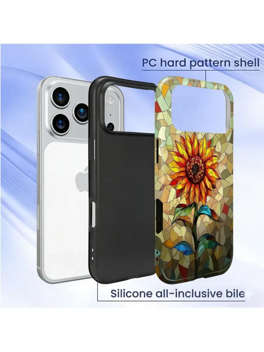 Чехол для iPhone 17 Pro, двухслойный ударопрочный, с принтом GONEZ, Glass Sunflower — изображение 4 из 7