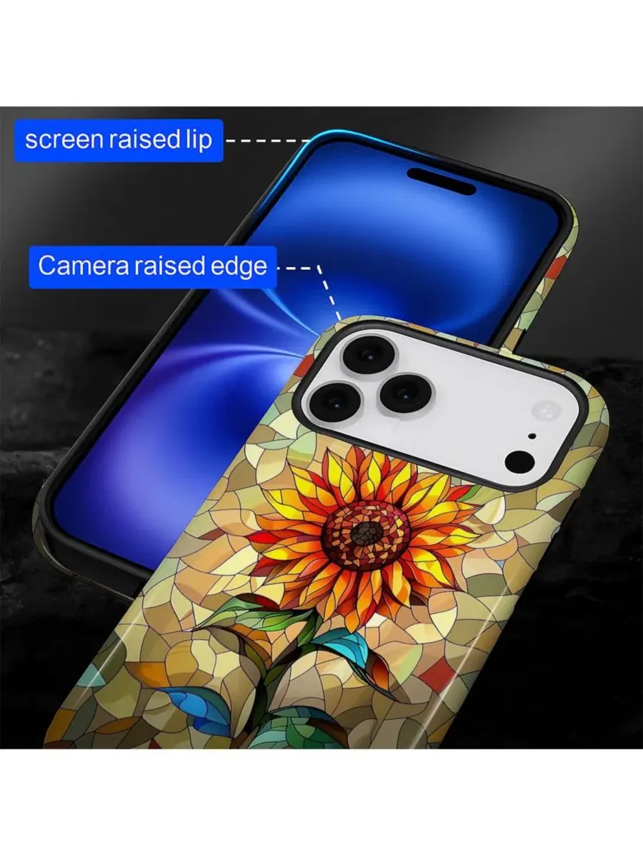 Чехол для iPhone 17 Pro, двухслойный ударопрочный, с принтом GONEZ, Glass Sunflower — изображение 7 из 7