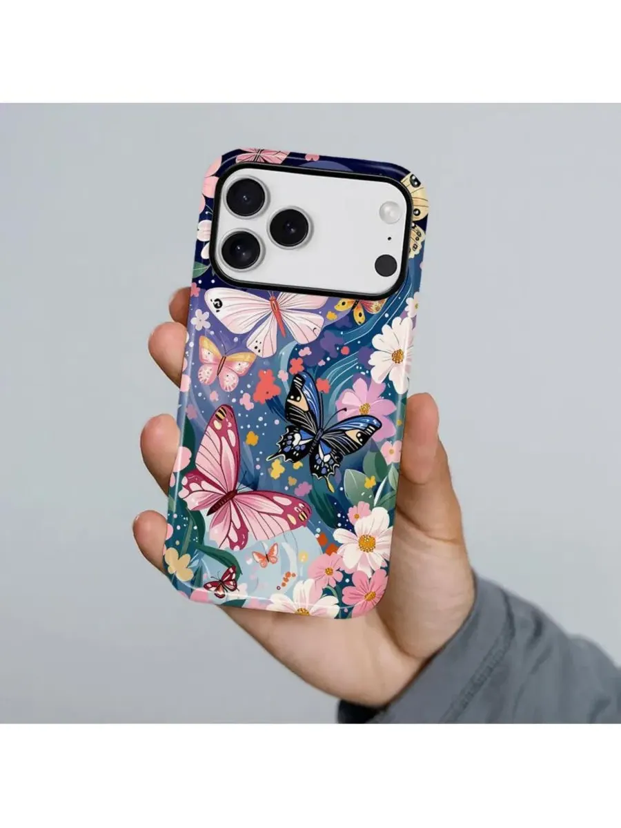Чехол-бампер для iPhone 17 Pro, двухслойный ударопрочный, с принтом GONEZ, Butterflies Flowers — изображение 2 из 7