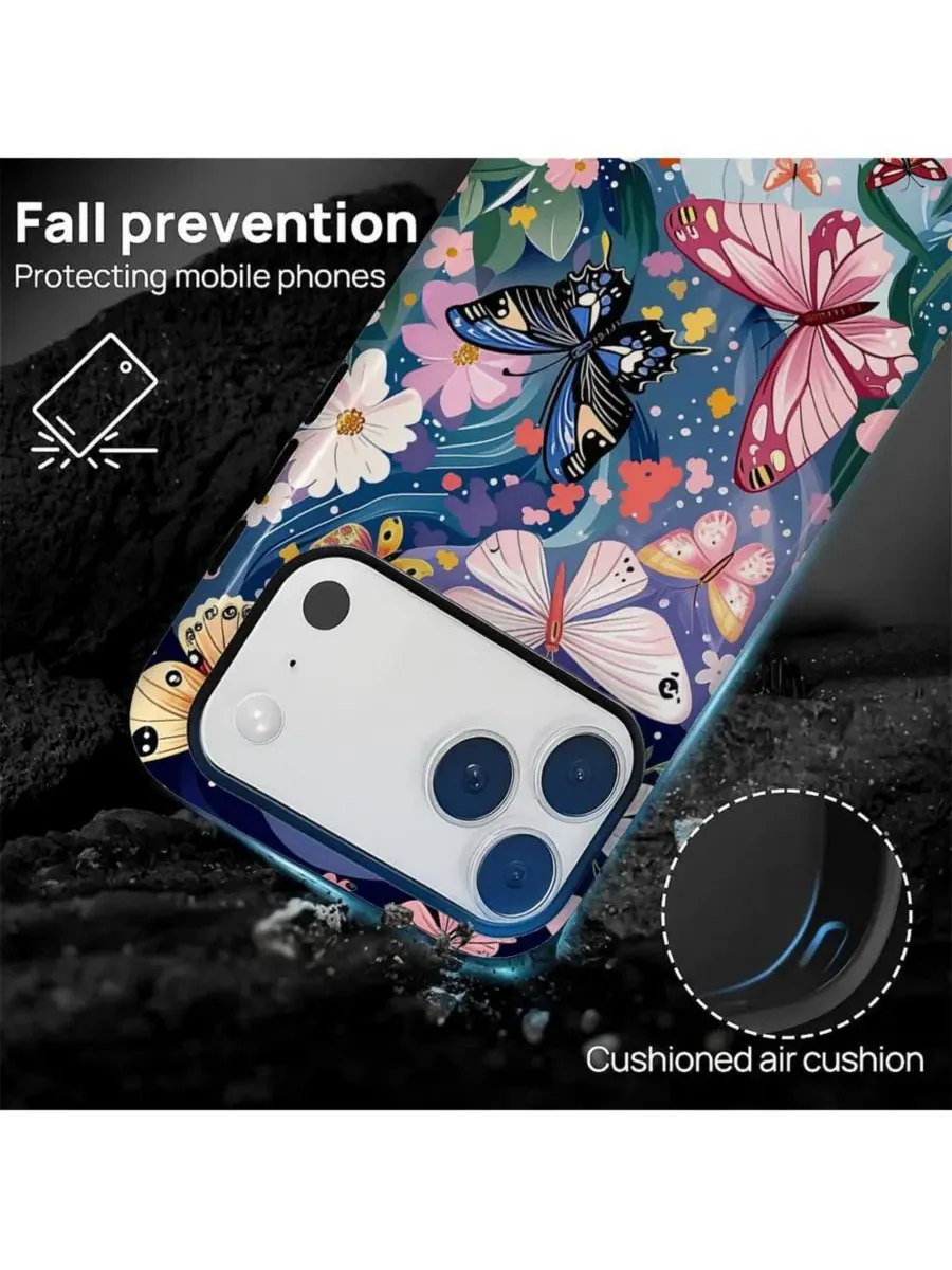 Чехол-бампер для iPhone 17 Pro, двухслойный ударопрочный, с принтом GONEZ, Butterflies Flowers — изображение 3 из 7