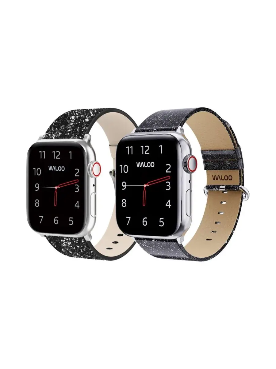 Комплект из 2 ремешков для Apple Watch Waloo Leather Bling & Brilliance — черный
