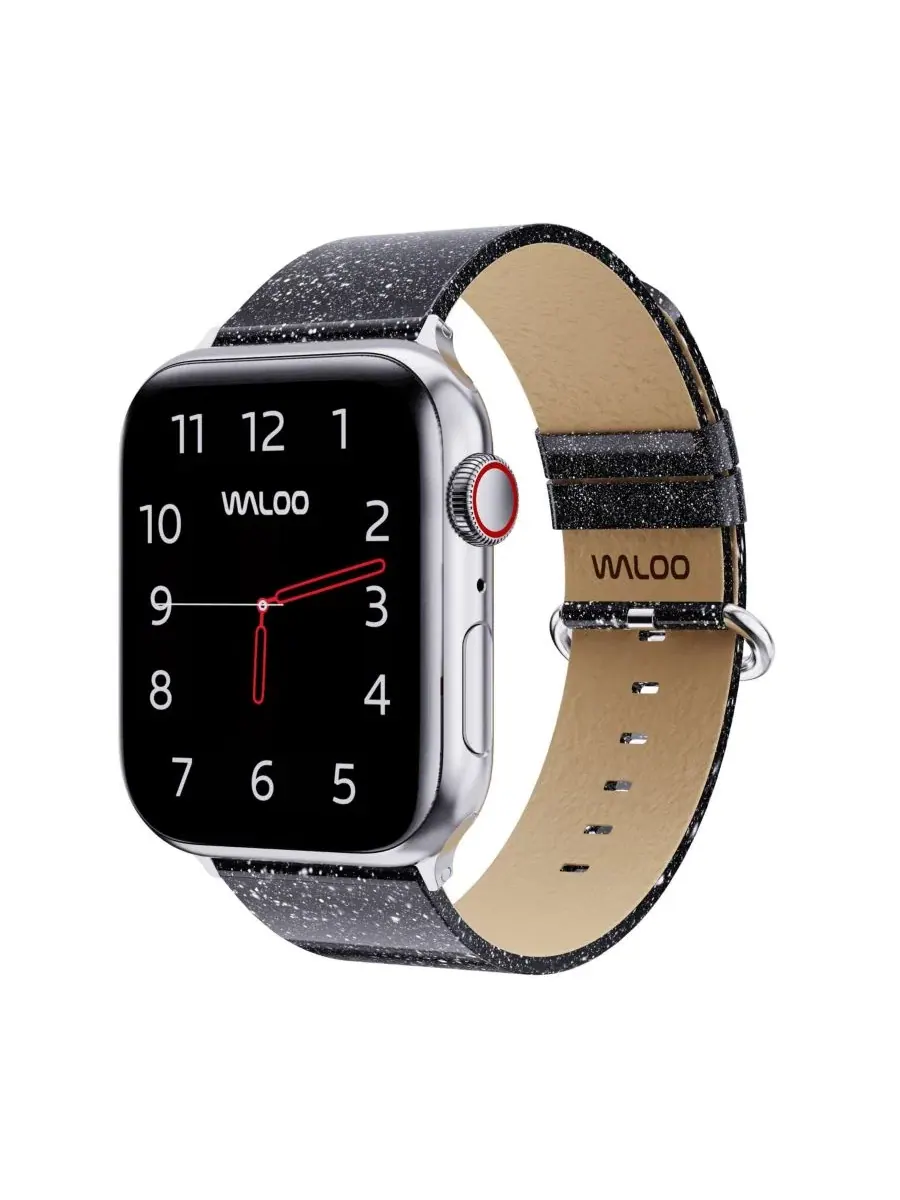 Комплект ремешков для Apple Watch с блестками и кожей, 2 шт. Waloo — изображение 5 из 6, серебристый черный