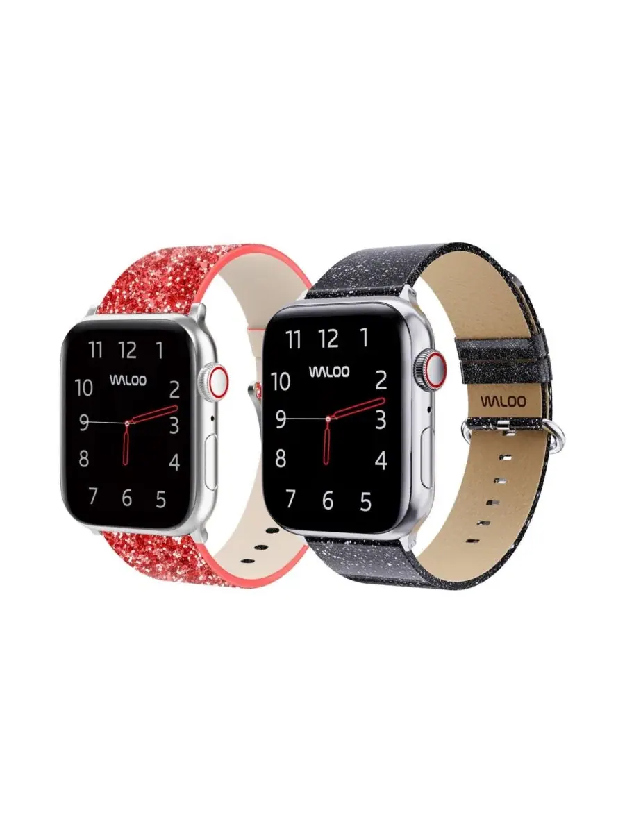Набор из 2 сменных ремешков для Apple Watch, Leather Bling и Brilliance Waloo — изображение 1 из 6, красный черный