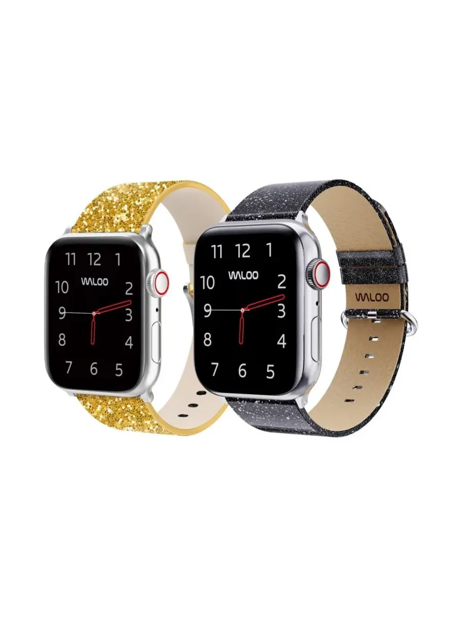 Комплект ремешков для Apple Watch, с блестками, Leather Bling и Brilliance Waloo — изображение 1 из 6, золотистый черный
