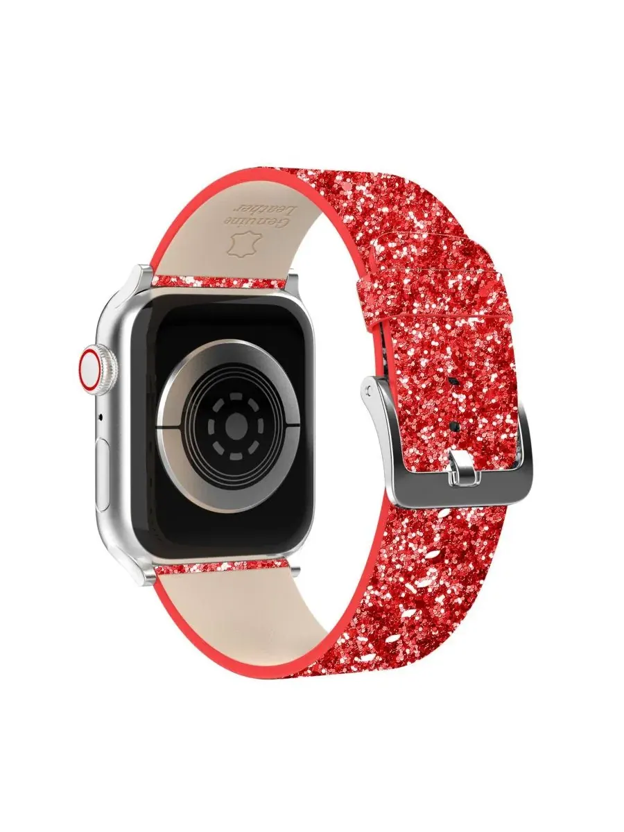 Комплект ремешков для Apple Watch, кожаных с блестками Waloo — изображение 4 из 6, красный розовый