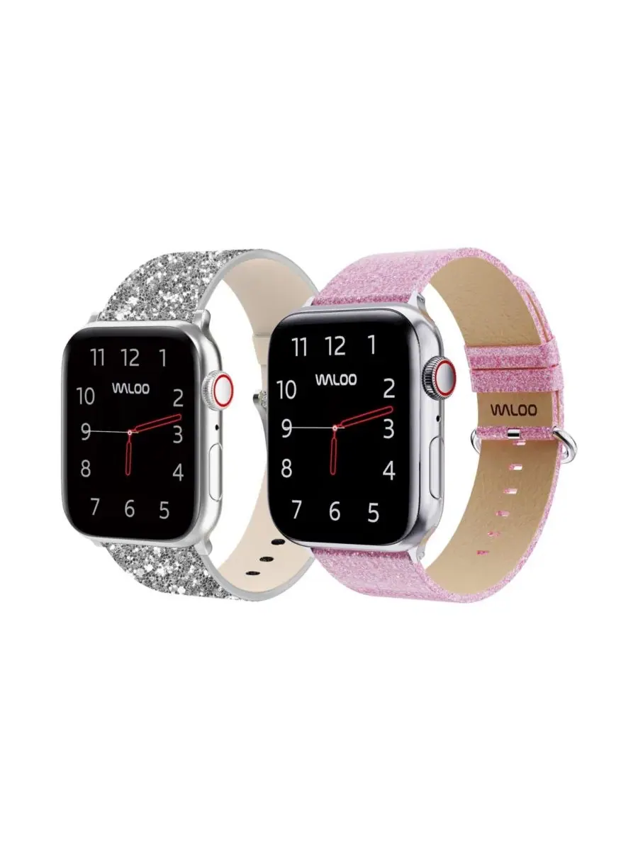 Комплект из 2 ремешков для Apple Watch с блестками, модель Leather Bling & Shiny Brilliance Waloo — изображение 1 из 6