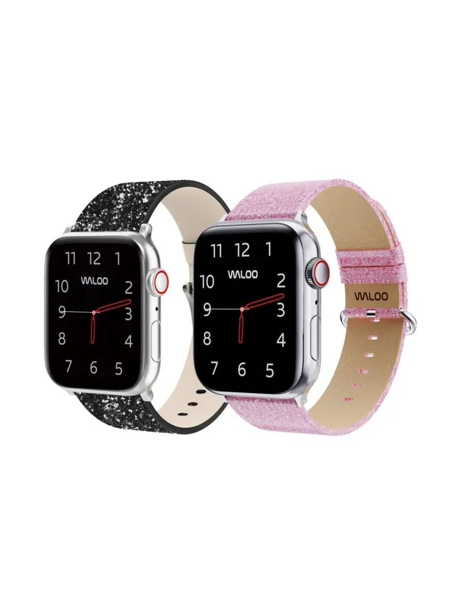 Комплект из 2 ремешков для Apple Watch с блестками, модель Leather Bling & Brilliance Waloo — изображение 1 из 6