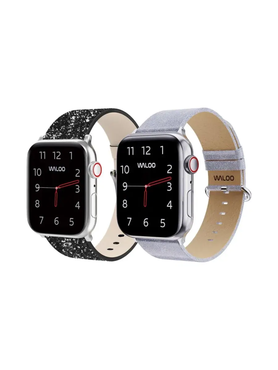 Комплект ремешков для Apple Watch с блестками, кожа Waloo — изображение 1 из 6, черный серебристый