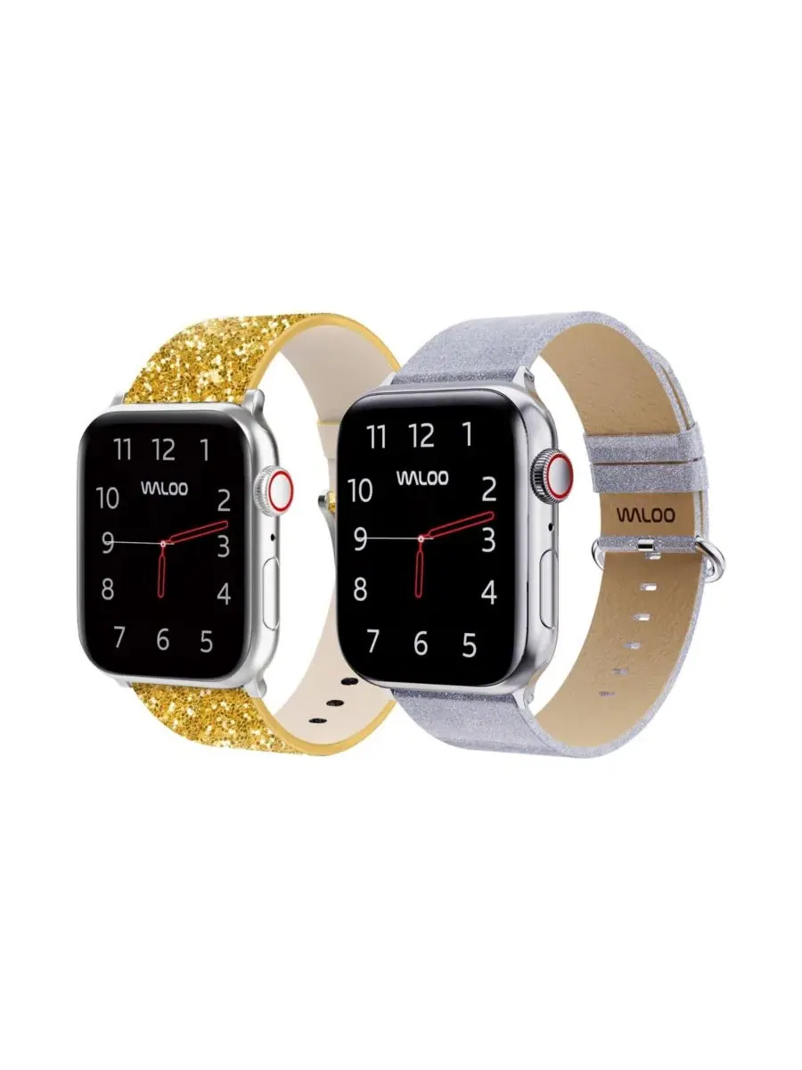 Ремешок для Apple Watch с блестками, 2 шт Waloo — изображение 1 из 6, золотистый серебристый
