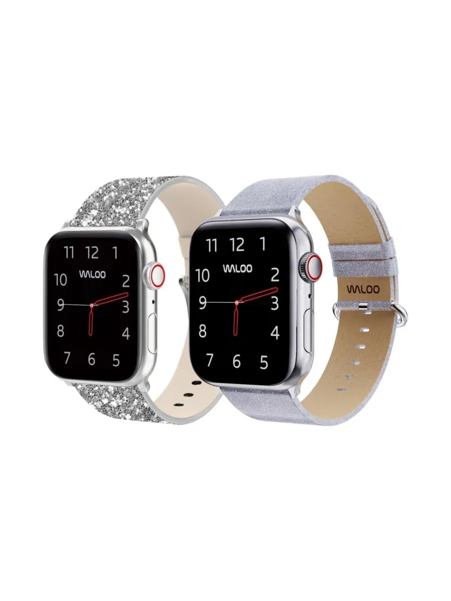 Комплект ремешков для Apple Watch, 2 шт., с блестками Waloo — изображение 1 из 6, серебристый серебристый