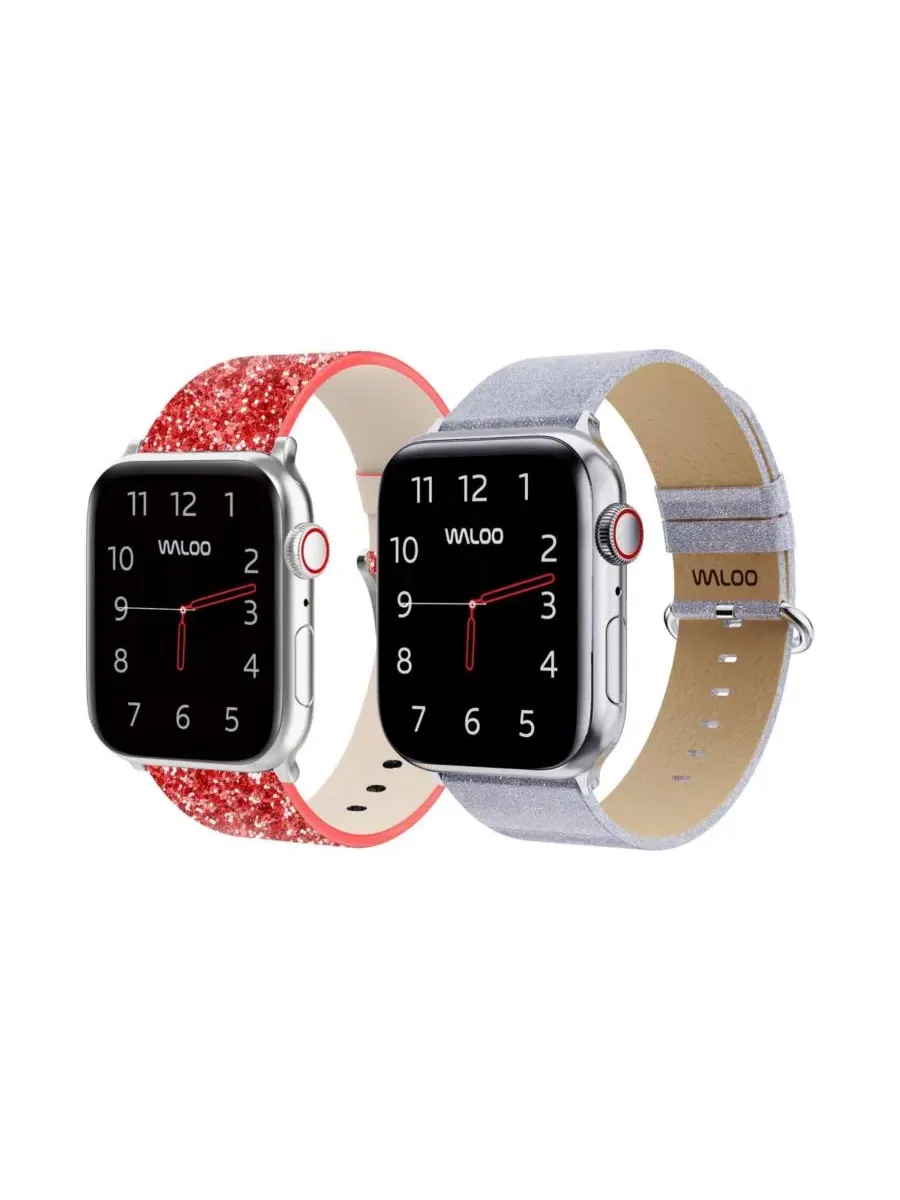 Комплект ремешков для Apple Watch с блестками и блеском Waloo — изображение 1 из 6, красный серебристый