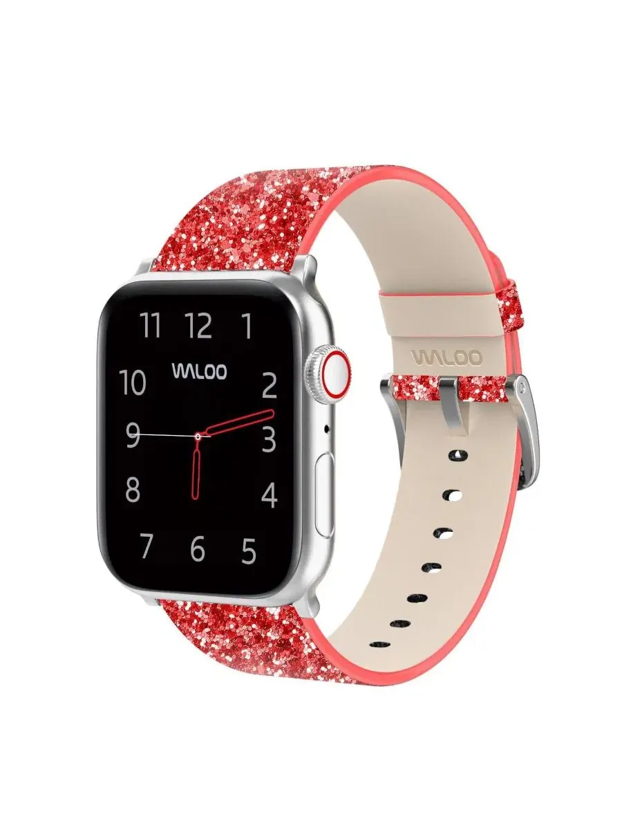 Комплект ремешков для Apple Watch с блестками и блеском Waloo — изображение 3 из 6, красный серебристый