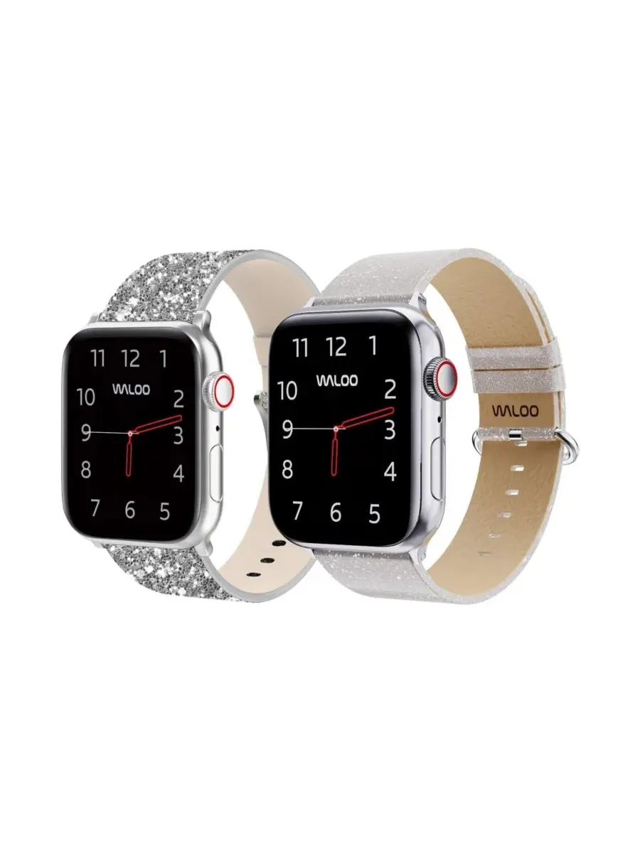 Комплект ремешков для Apple Watch Waloo Leather Bling & Brilliance — изображение 1 из 6, серебристый белый