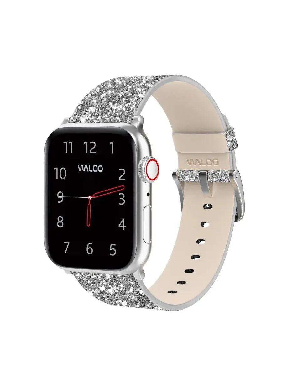 Комплект ремешков для Apple Watch Waloo Leather Bling & Brilliance — изображение 3 из 6, серебристый белый