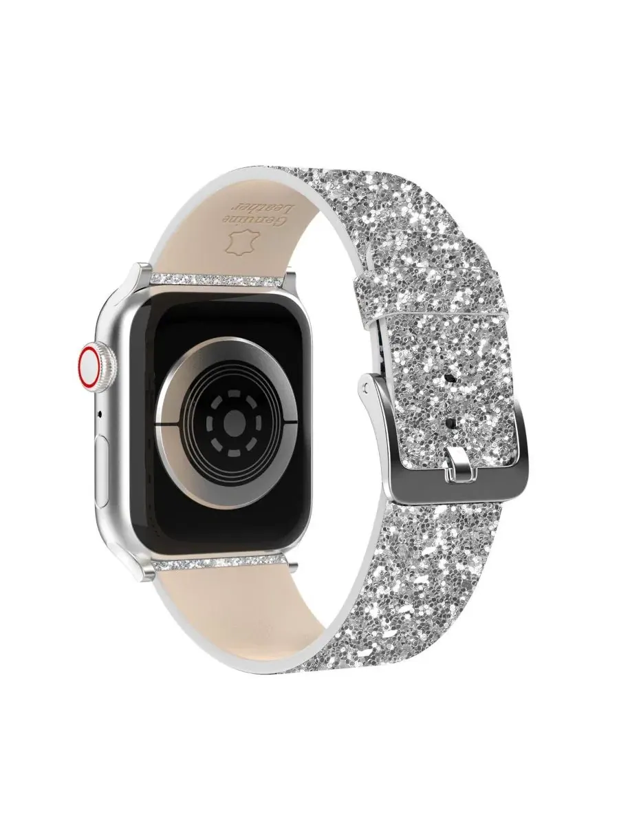 Комплект ремешков для Apple Watch Waloo Leather Bling & Brilliance — изображение 4 из 6, серебристый белый