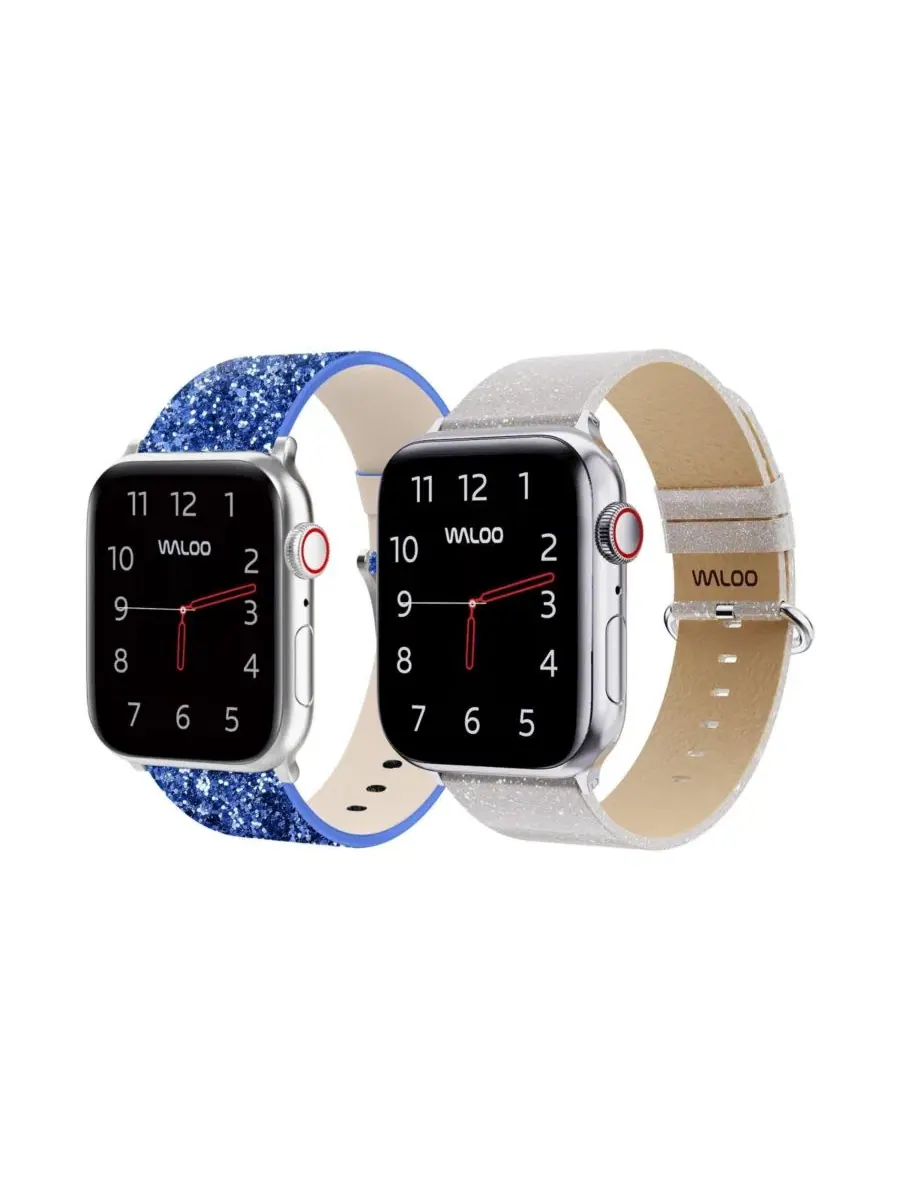 Комплект ремешков для Apple Watch, с блестками, Leather Bling & Shiny Brilliance Waloo — изображение 1 из 6, синий белый