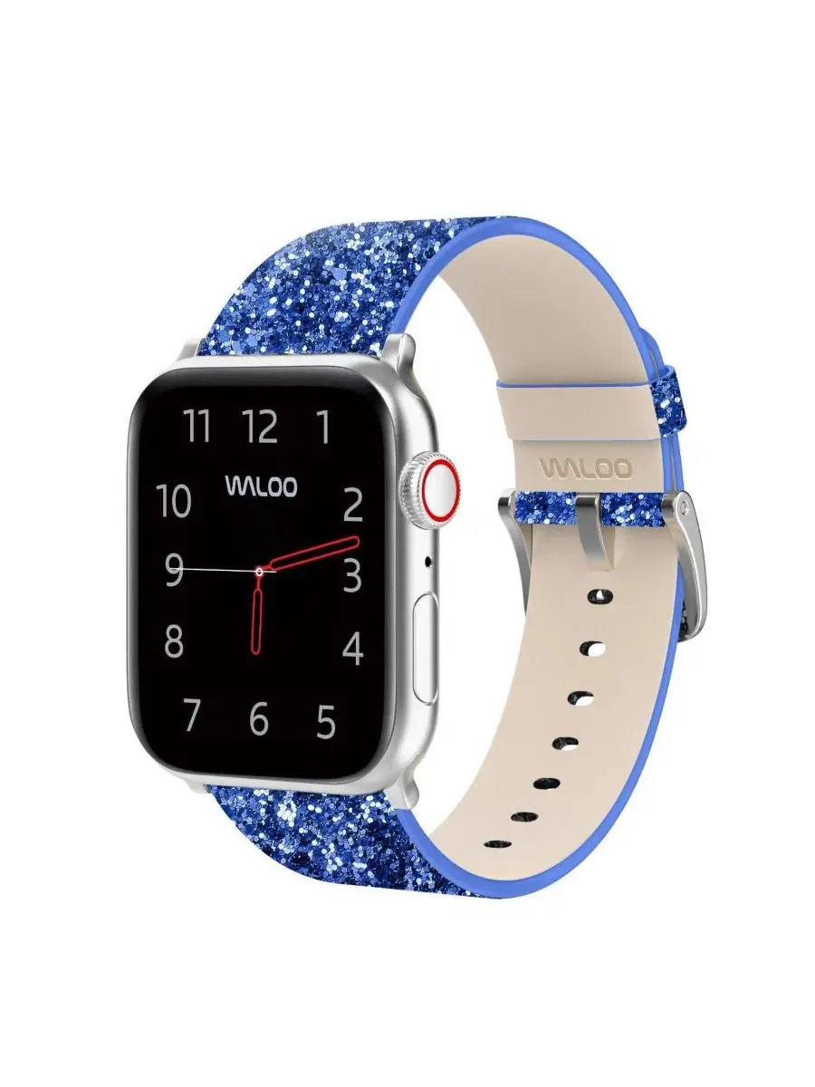 Комплект ремешков для Apple Watch, с блестками, Leather Bling & Shiny Brilliance Waloo — изображение 3 из 6, синий белый