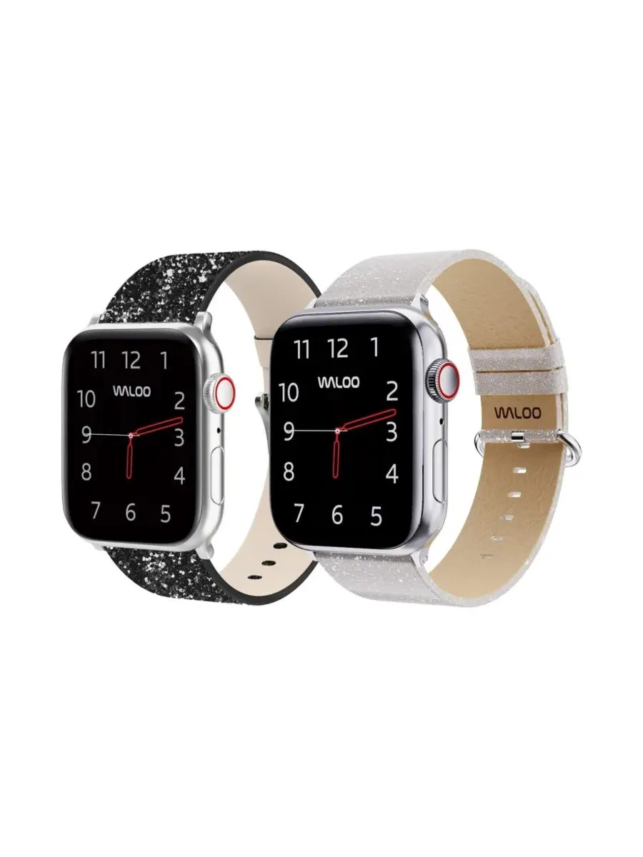Комплект ремешков для Apple Watch Waloo Leather Bling & Shiny Brilliance — изображение 1 из 6, черный белый