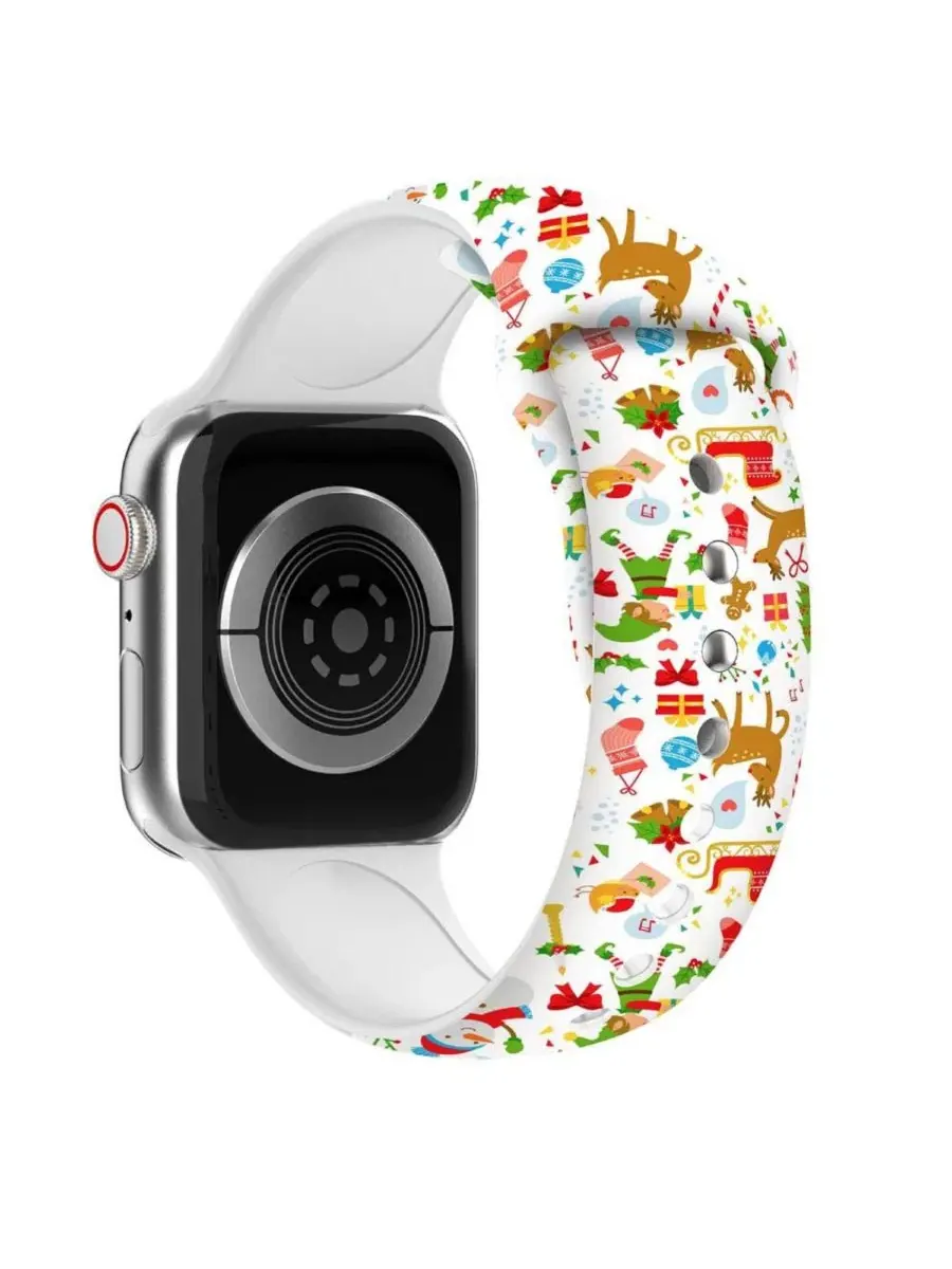 Силиконовый ремешок для Apple Watch с рождественским принтом, модель Christmas Inspired Waloo — изображение 3 из 3, кремовый