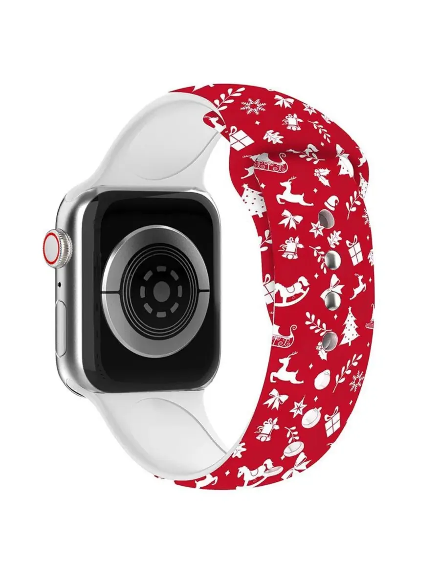 Силиконовый ремешок для Apple Watch с рождественским принтом — изображение 2 из 3, красный