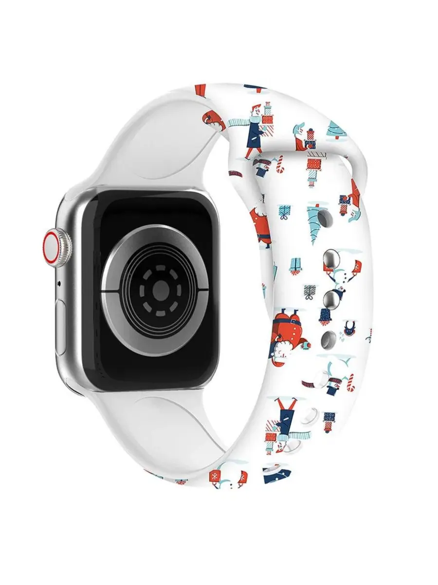 Силиконовый ремешок для Apple Watch, с рождественским принтом Waloo — изображение 2 из 3, белый