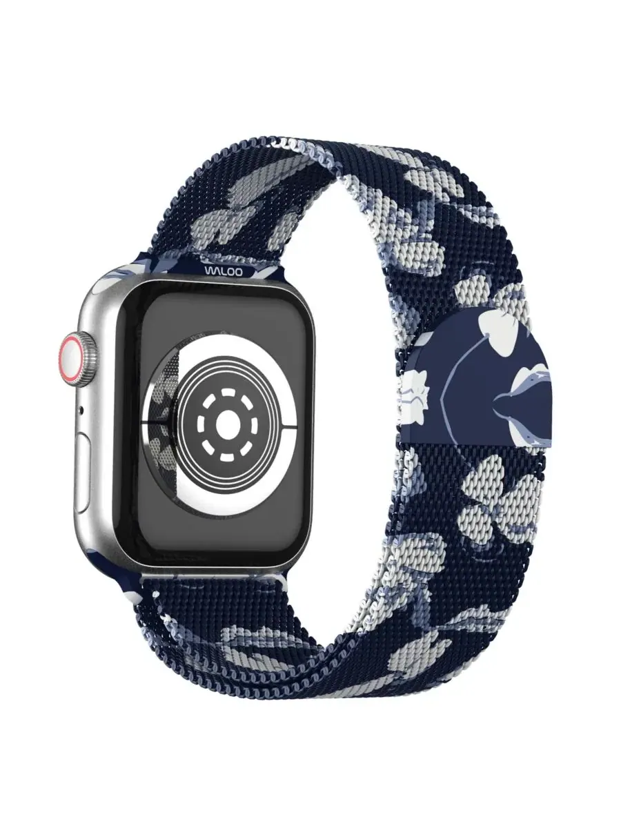 Ремешок для Apple Watch магнитный с цветочным принтом — изображение 3 из 3, темно-синий