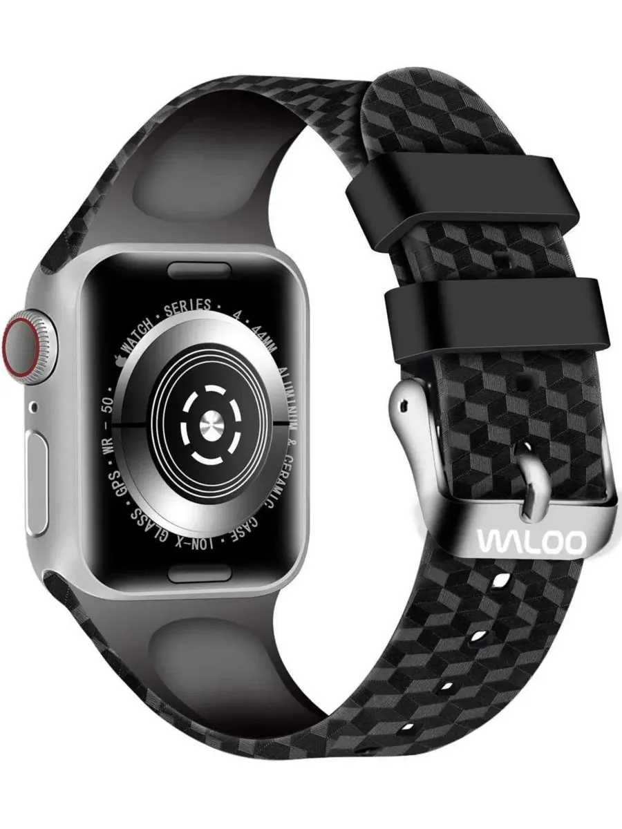 Ремешок из силикона с карбоновым рисунком для Apple Watch Waloo — изображение 2 из 3, черный