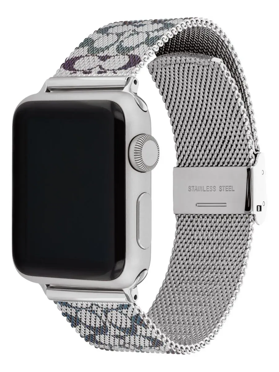 Ремешок для Apple Watch из нержавеющей стали с сеткой и сине-фиолетовым узором Coach, 38/40/41 мм — изображение 3 из 5, синий