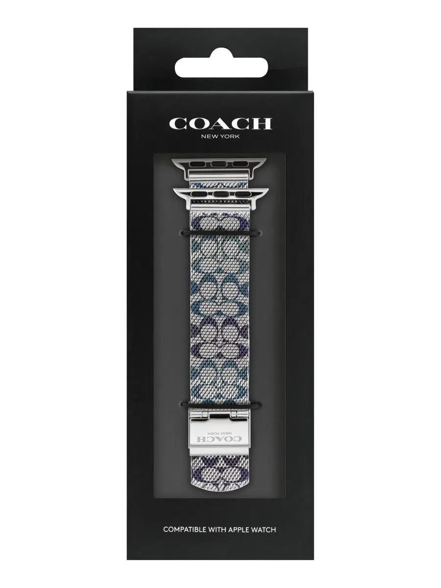 Ремешок для Apple Watch из нержавеющей стали с сеткой и сине-фиолетовым узором Coach, 38/40/41 мм — изображение 4 из 5, синий