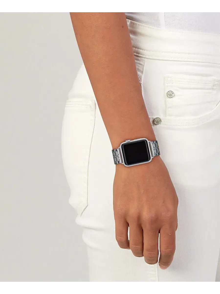 Ремешок для Apple Watch из нержавеющей стали с сеткой и сине-фиолетовым узором Coach, 38/40/41 мм — изображение 5 из 5, синий