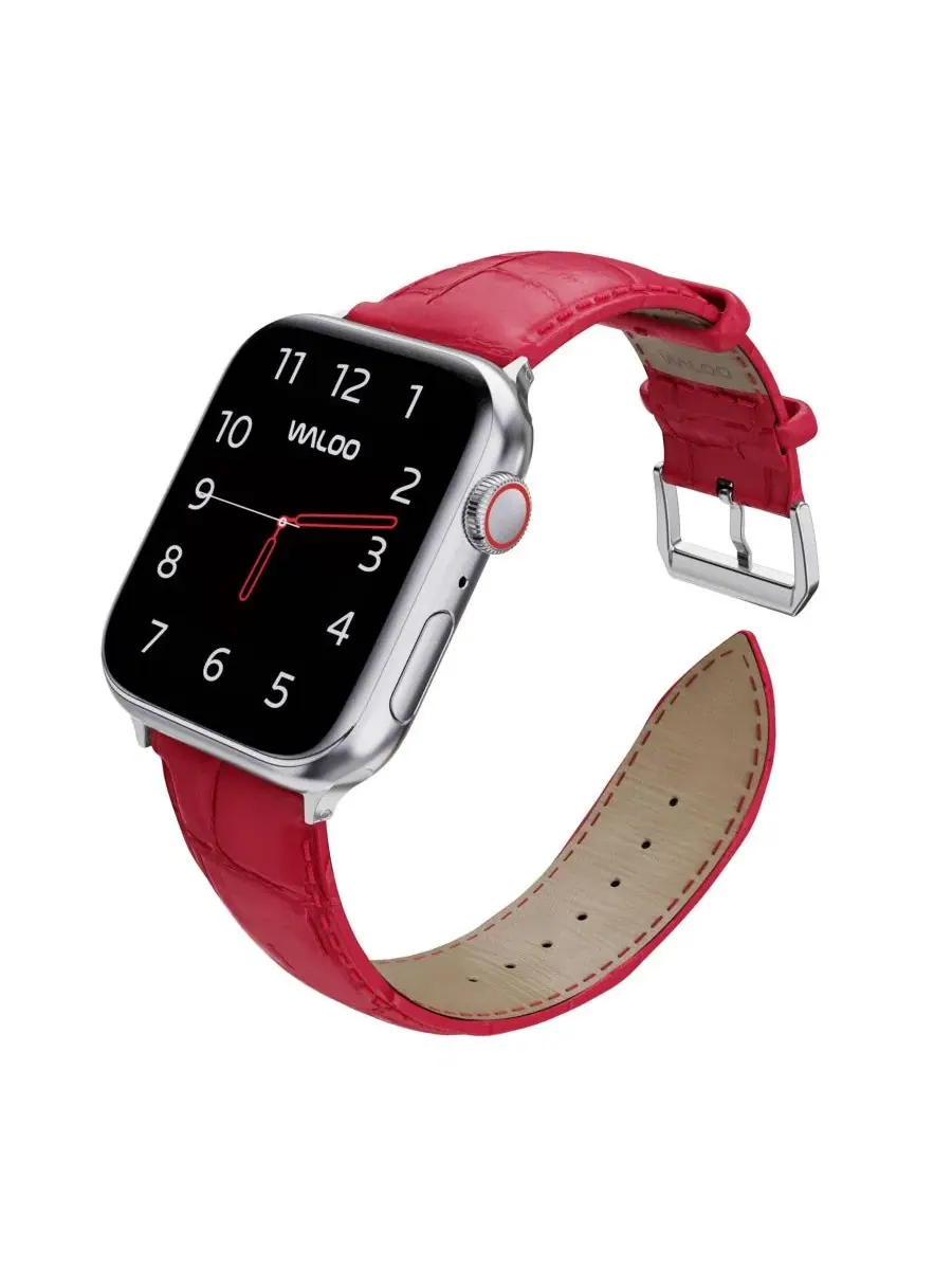 Ремешок из натуральной кожи с крокодиловой текстурой для Apple Watch Waloo — изображение 3 из 5, красный