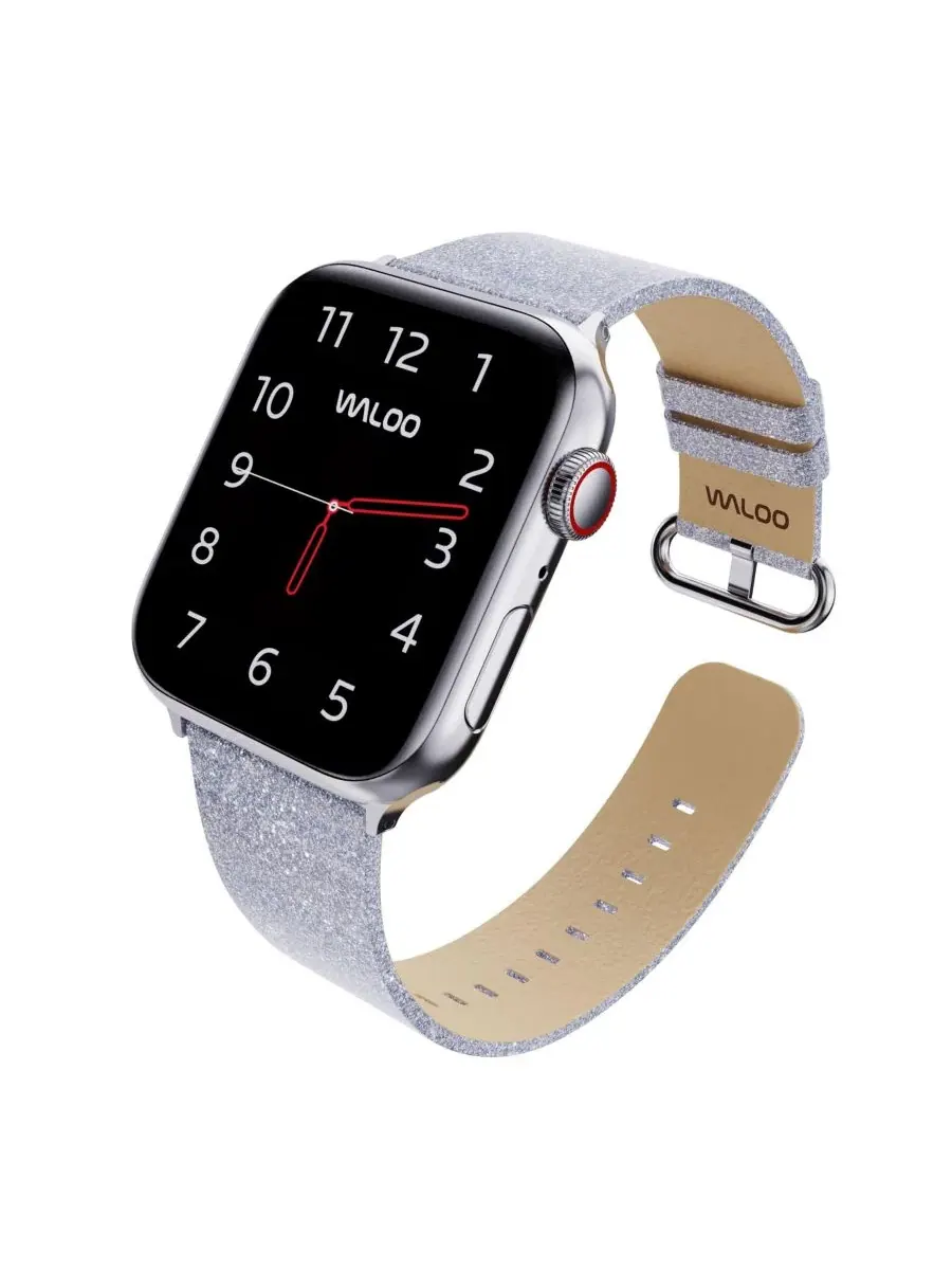 Ремешок для Apple Watch с блестками, кожаный Waloo — изображение 3 из 5, серебряный