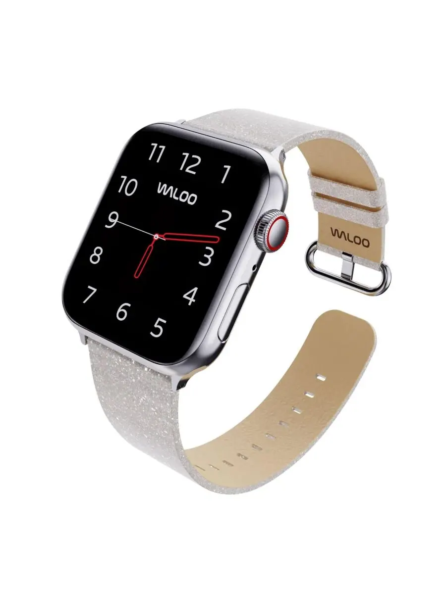 Ремешок для Apple Watch с блестками, кожаный Waloo — изображение 5 из 5, белый