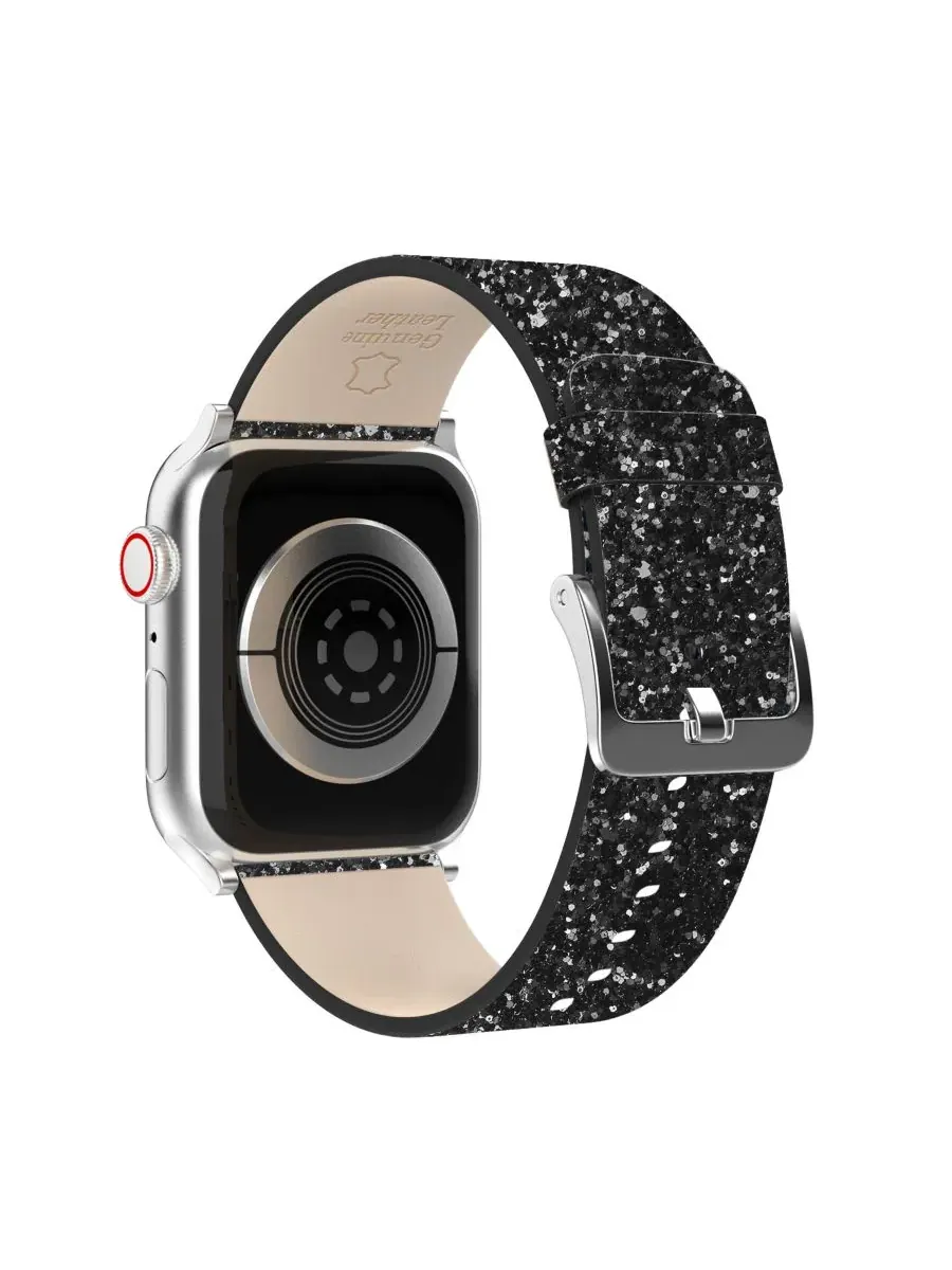 Ремешок для Apple Watch с блестками, кожаный Waloo — изображение 2 из 5, черный