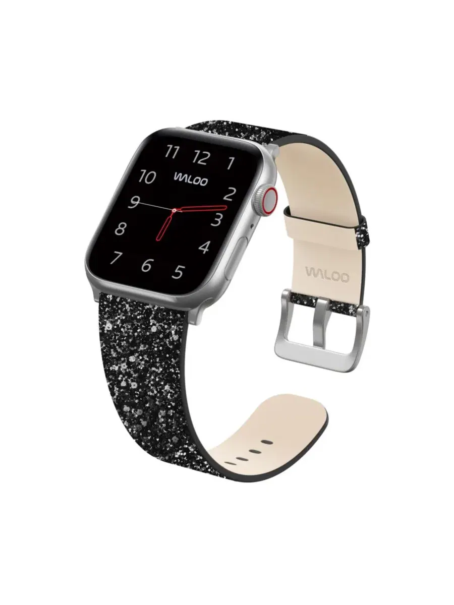 Ремешок для Apple Watch с блестками, кожаный Waloo — изображение 5 из 5, черный