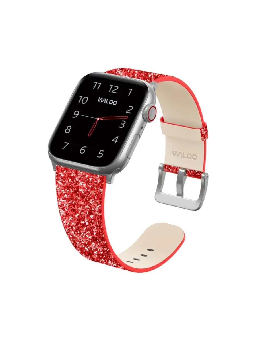 Ремешок для Apple Watch с блестками, кожаный Waloo — изображение 4 из 5, красный