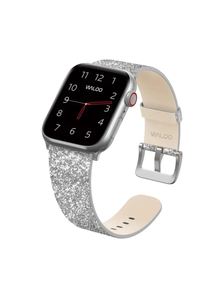 Ремешок для Apple Watch с блестками Leather Bling Waloo — изображение 3 из 5, серебряный
