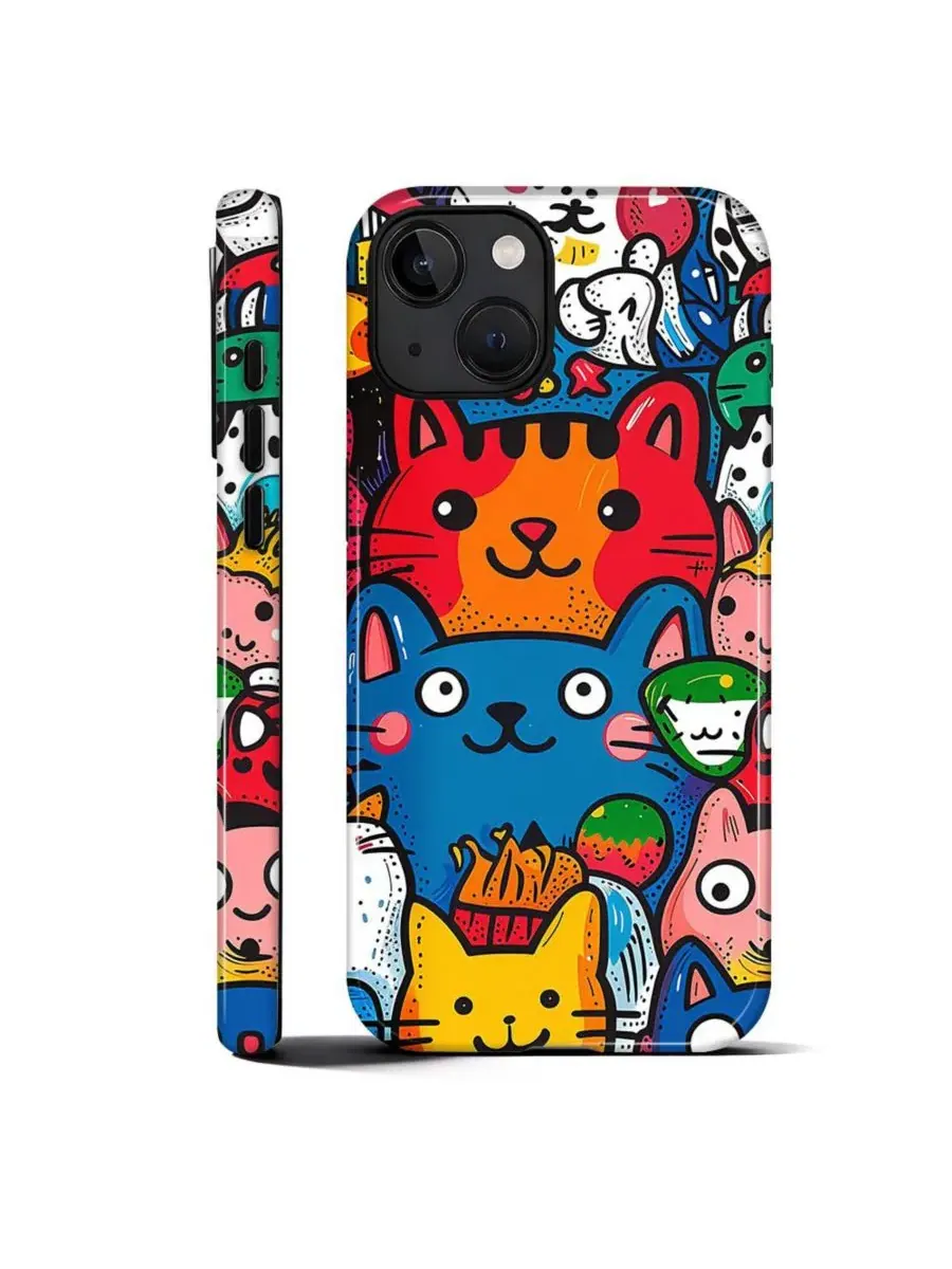 Чехол для iPhone 14 Plus, 2-в-1 двухслойный ударопрочный, с принтом Funny Cat Art GONEZ, Happy Cat — изображение 1 из 7