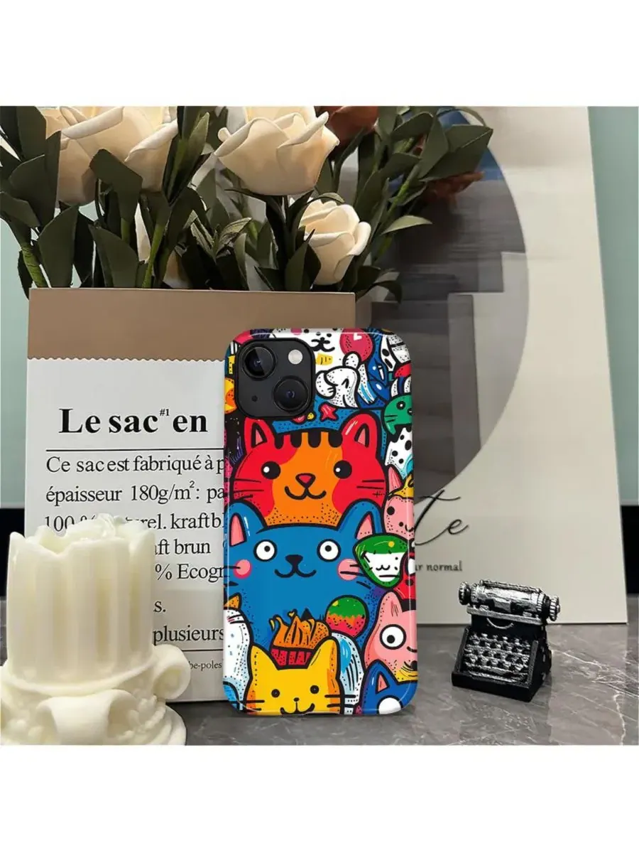 Чехол для iPhone 14 Plus, 2-в-1 двухслойный ударопрочный, с принтом Funny Cat Art GONEZ, Happy Cat — изображение 5 из 7