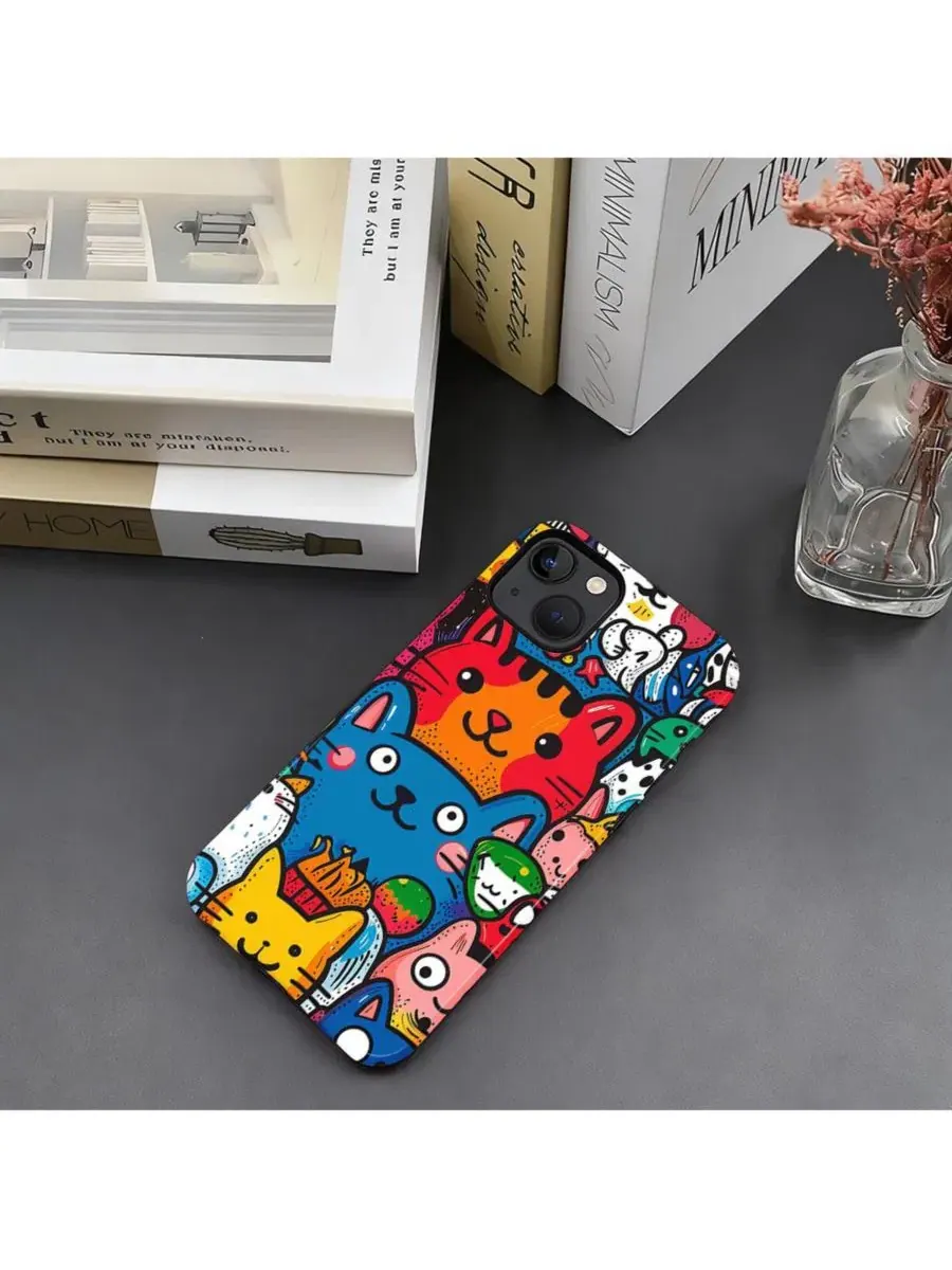 Чехол для iPhone 14 Plus, 2-в-1 двухслойный ударопрочный, с принтом Funny Cat Art GONEZ, Happy Cat — изображение 6 из 7
