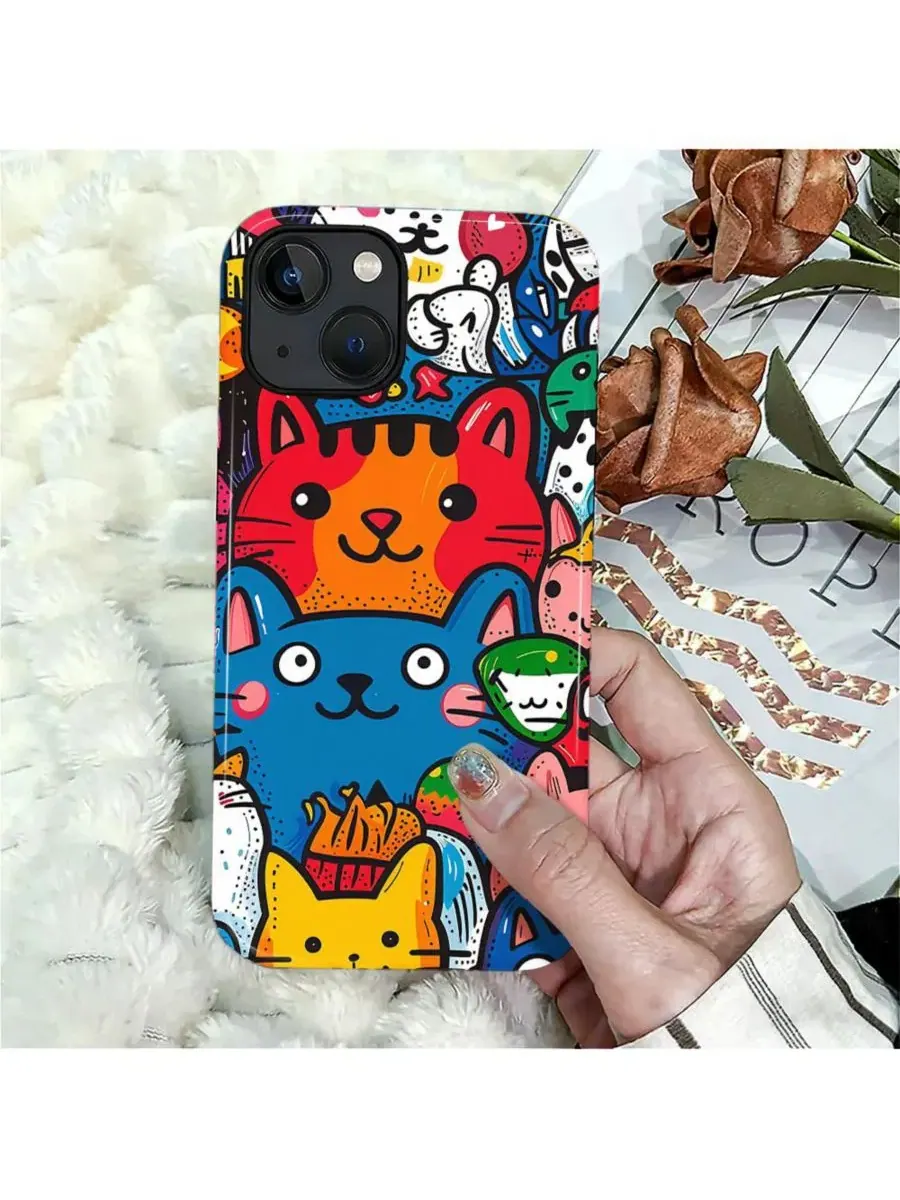 Чехол для iPhone 14 Plus, 2-в-1 двухслойный ударопрочный, с принтом Funny Cat Art GONEZ, Happy Cat — изображение 7 из 7