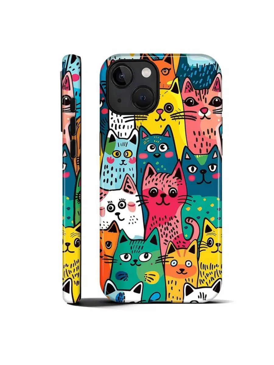 Чехол для iPhone 14 Plus с защитой от падений, с принтом Funny Cat Art GONEZ, Cat Friends Parade