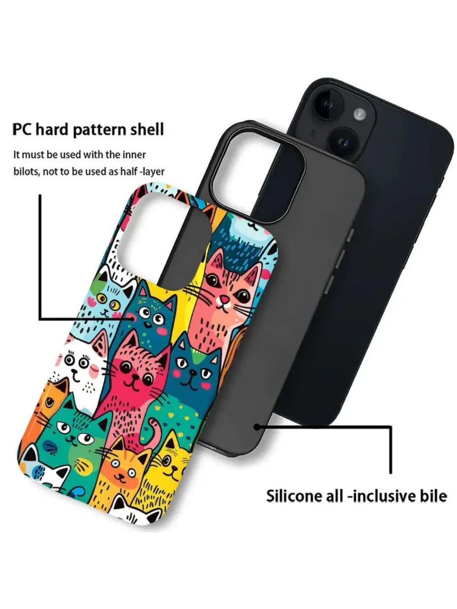 Чехол для iPhone 14 Plus с защитой от падений, с принтом Funny Cat Art GONEZ, Cat Friends Parade — изображение 2 из 7