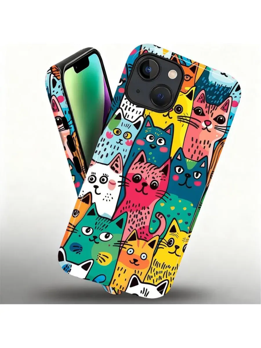 Чехол для iPhone 14 Plus с защитой от падений, с принтом Funny Cat Art GONEZ, Cat Friends Parade — изображение 3 из 7