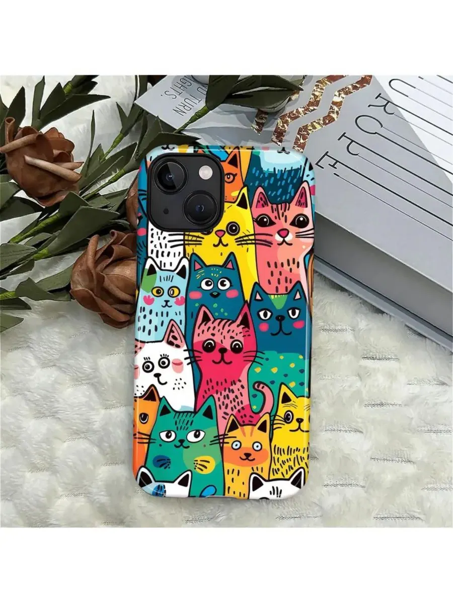 Чехол для iPhone 14 Plus с защитой от падений, с принтом Funny Cat Art GONEZ, Cat Friends Parade — изображение 4 из 7
